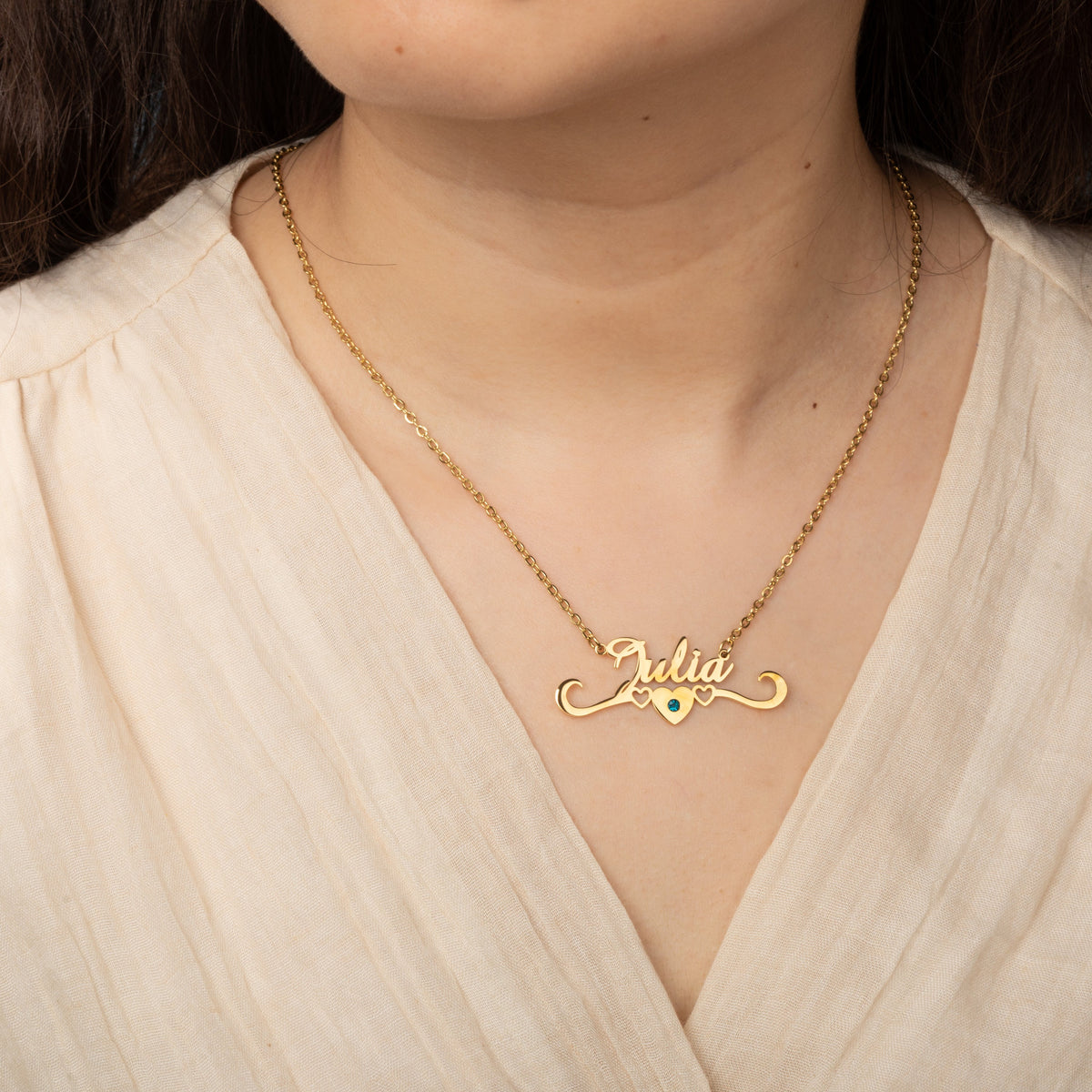 Name and Heart Crown Necklace with Birthstone My Little Necklace