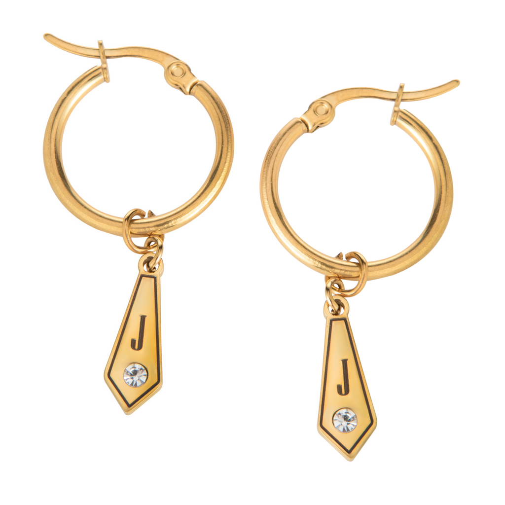 Personalized Hoop Earrings with Diamond-Shaped Pendant & Crystal