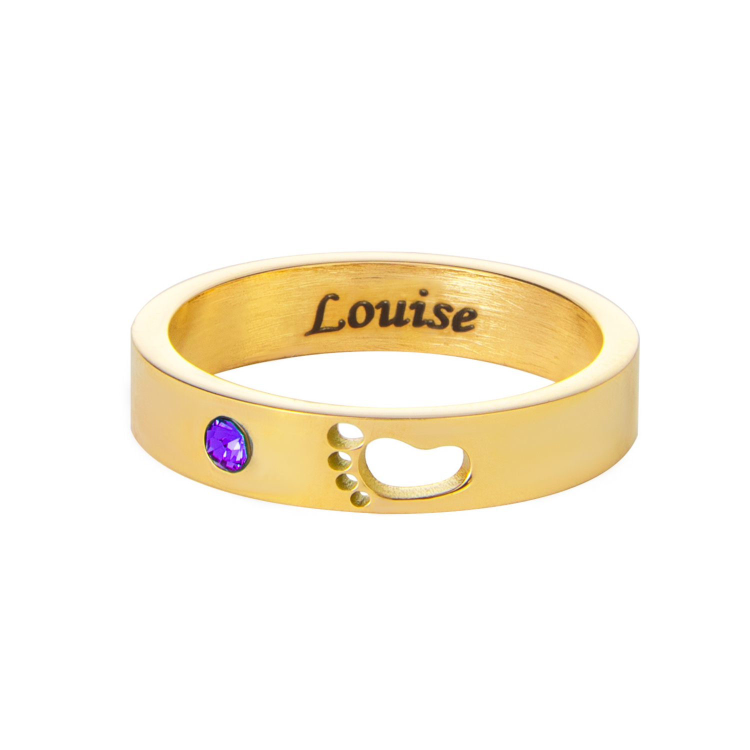 Personalized Engraved Ring with Name, Footprint & Birthstone