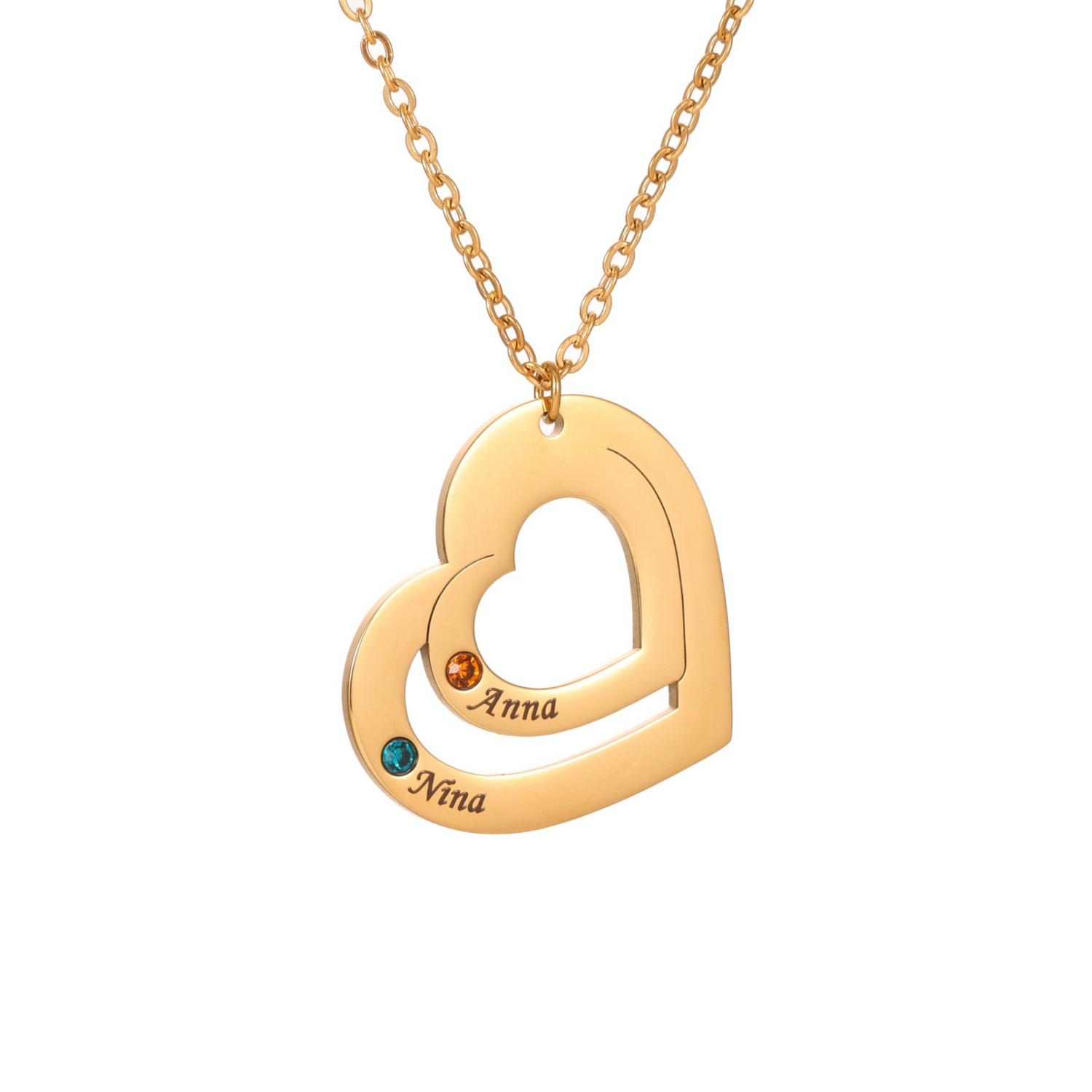 Collar de corazones enlazados con piedras de nacimiento