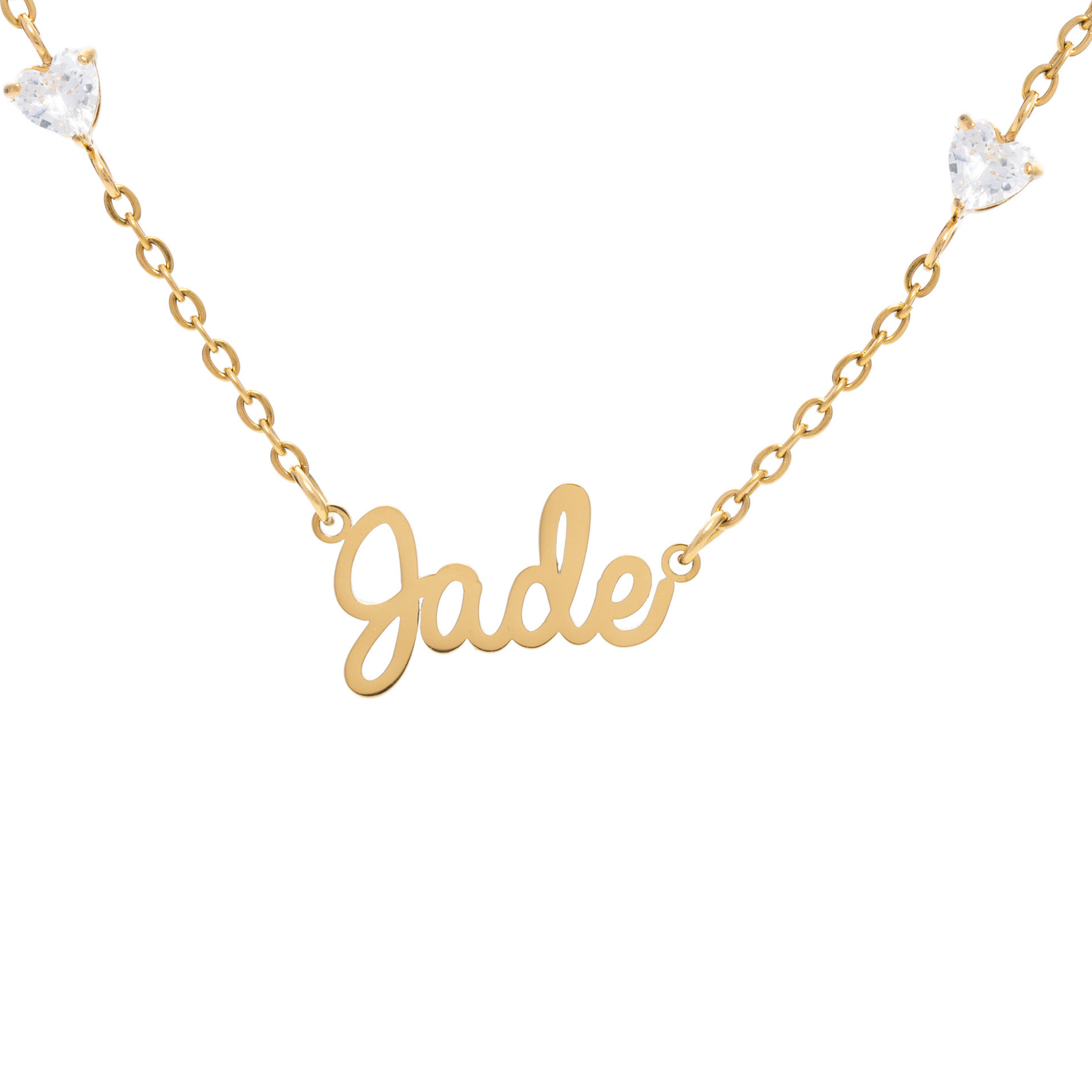 Custom Name Necklace with 4 Crystal Hearts