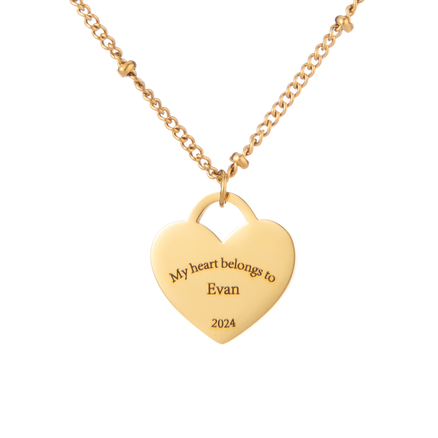 Engraved Heart Necklace with Beaded Chain