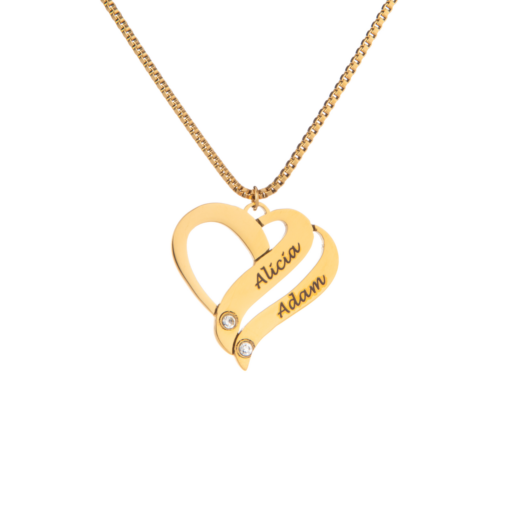 Personalized Intertwined Heart Necklace with Crystal Stones