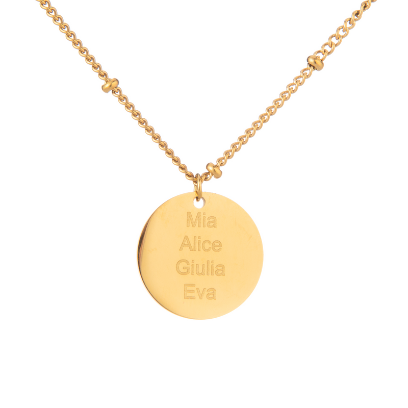 Personalized Engraved Disc Necklace with Beaded Chain