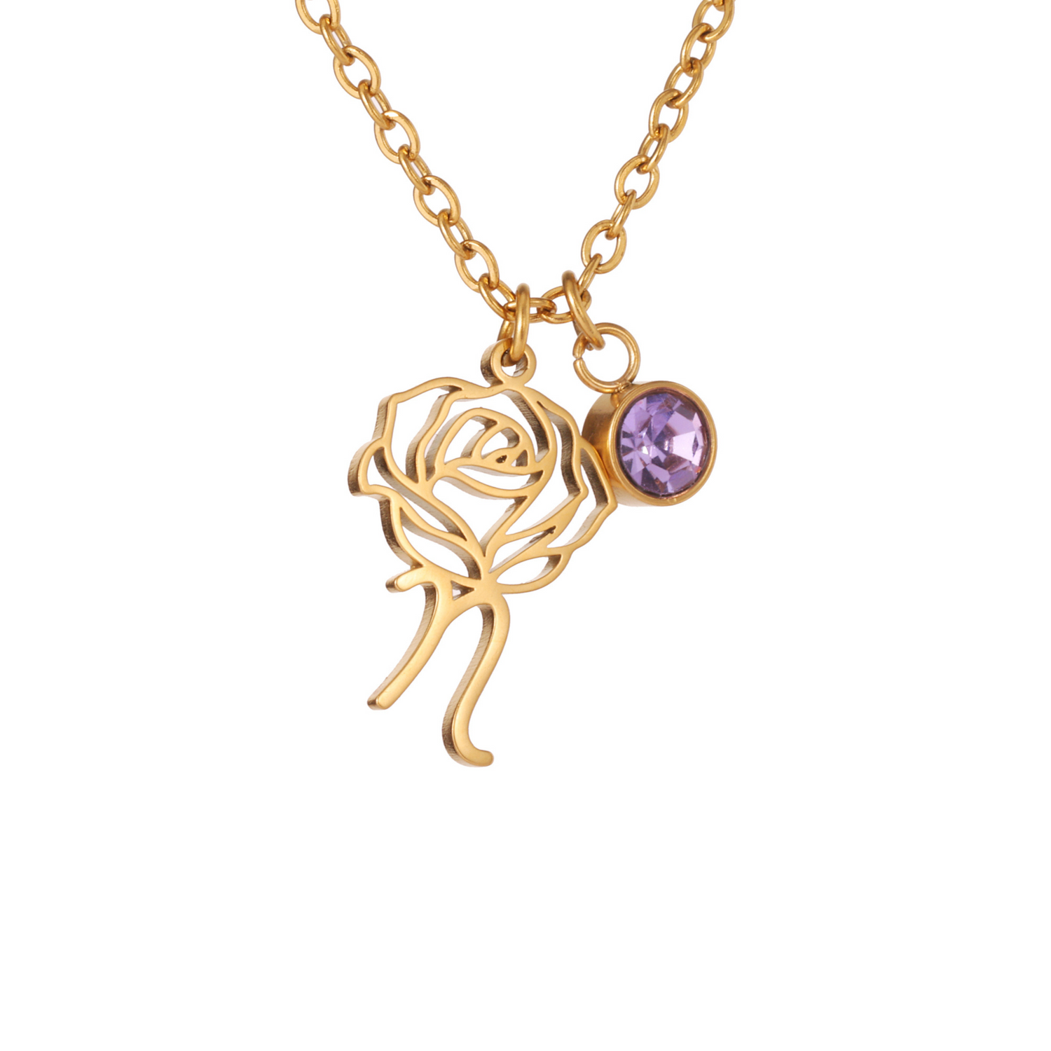 Collar de flores grabado personalizado con piedra de nacimiento