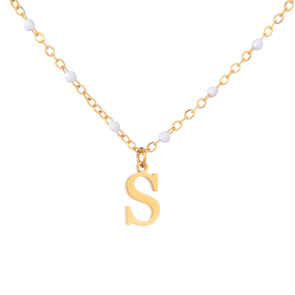 Personalized Initial Necklace with Beaded Chain