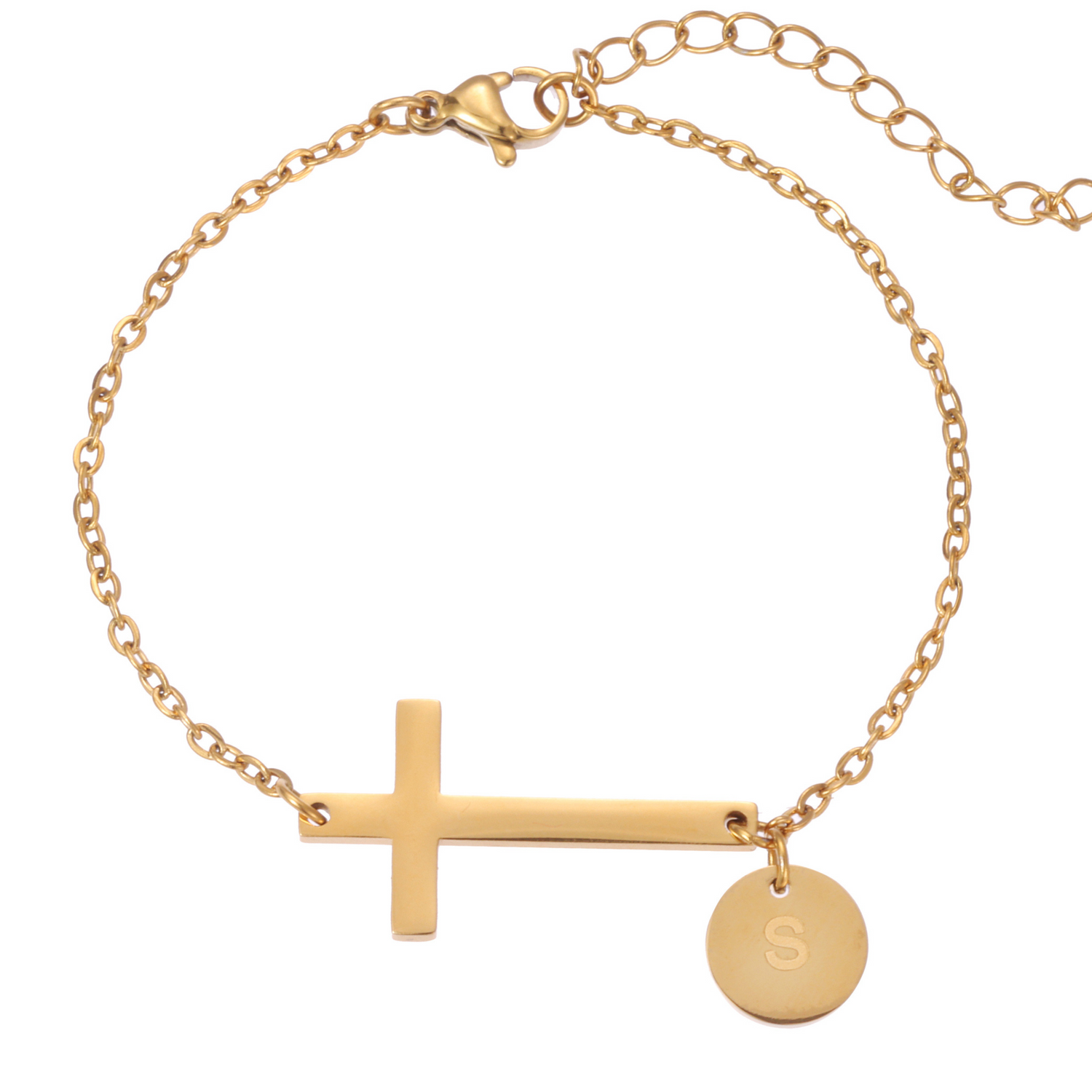 Personalized Cross Bracelet with Engraved Initial