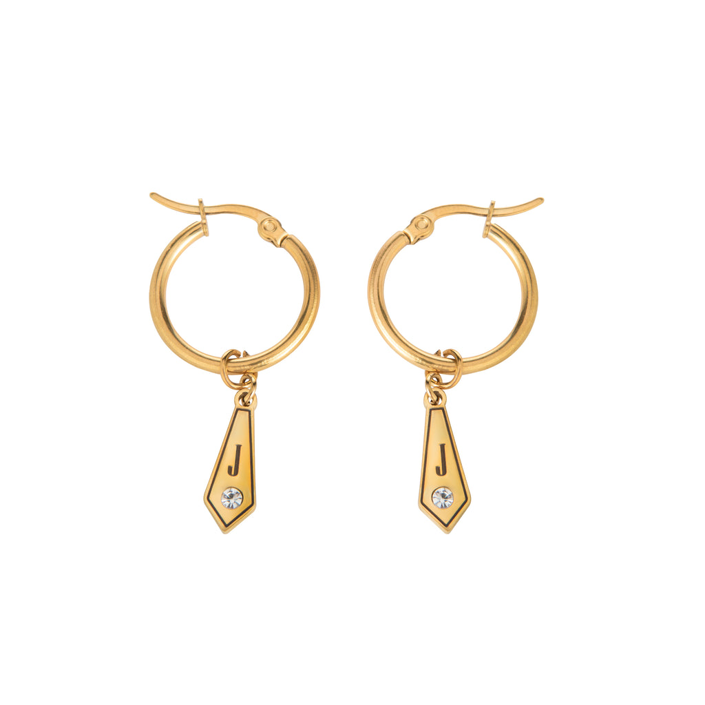 Personalized Diamond-Shaped Hoop Earrings with Initial & Crystal