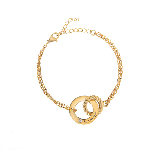 Engraved Circle Bracelet with Twisted Ring & Clear Crystal