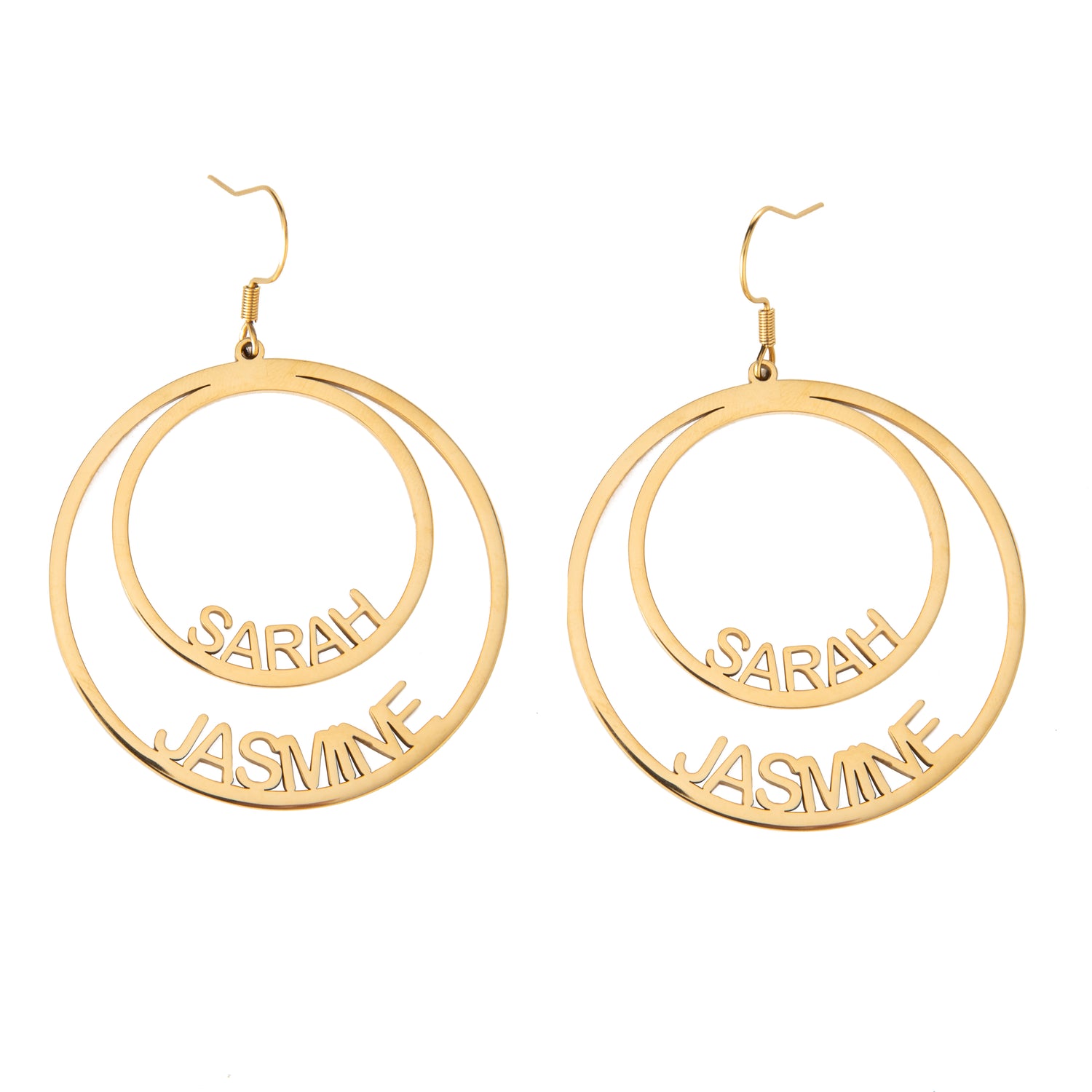 Custom Double Circle Name Earrings - Two Names