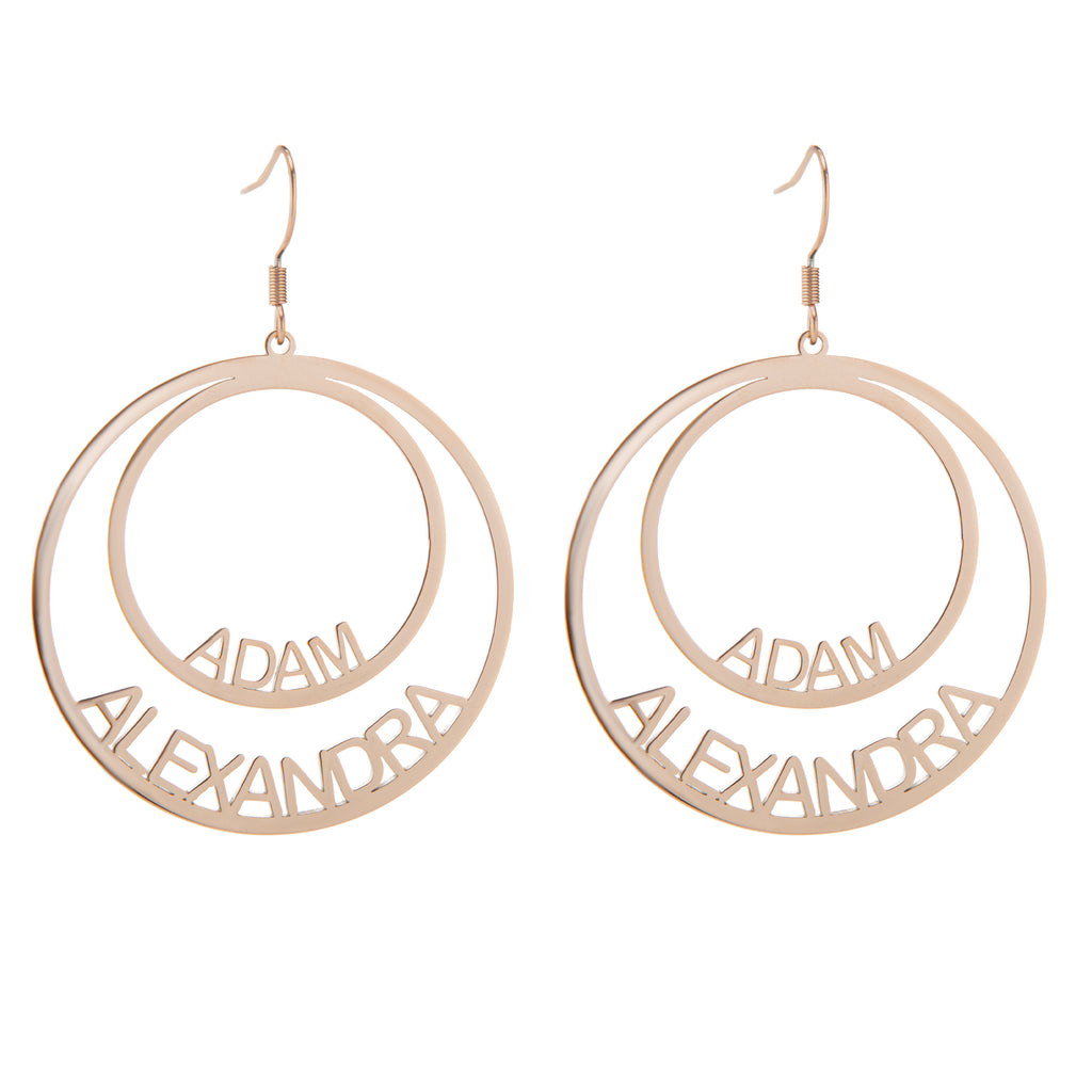 Custom Double Circle Name Earrings – Two Names
