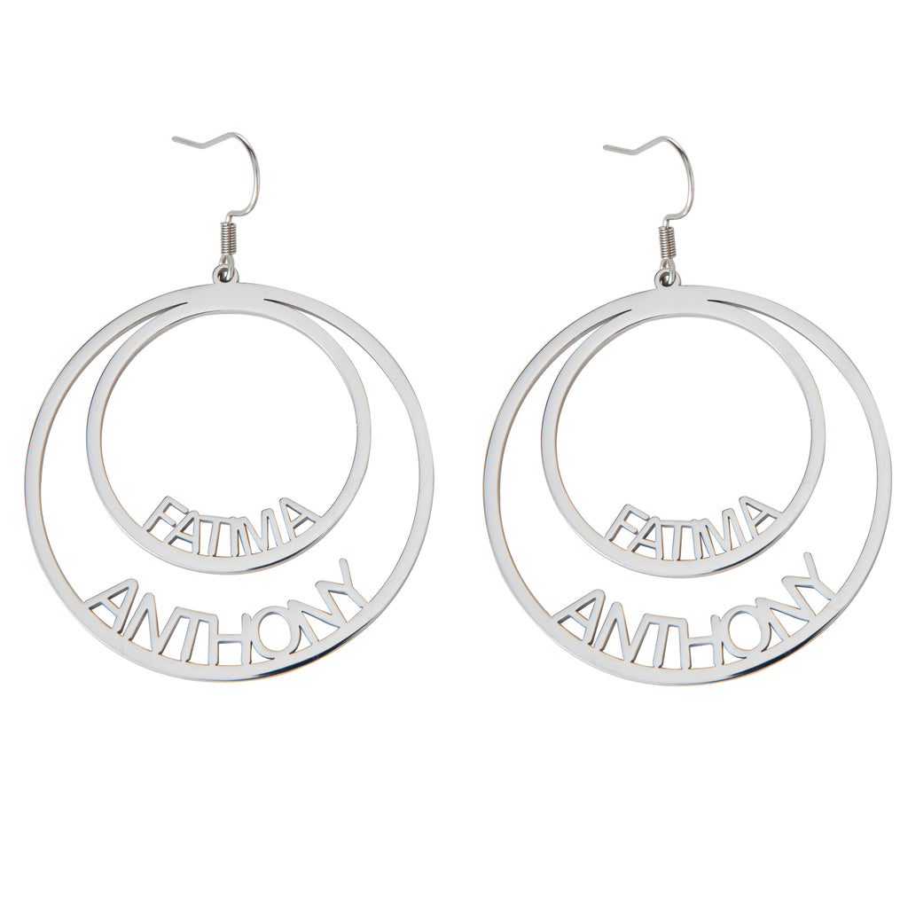 Custom Double Circle Name Earrings – Two Names