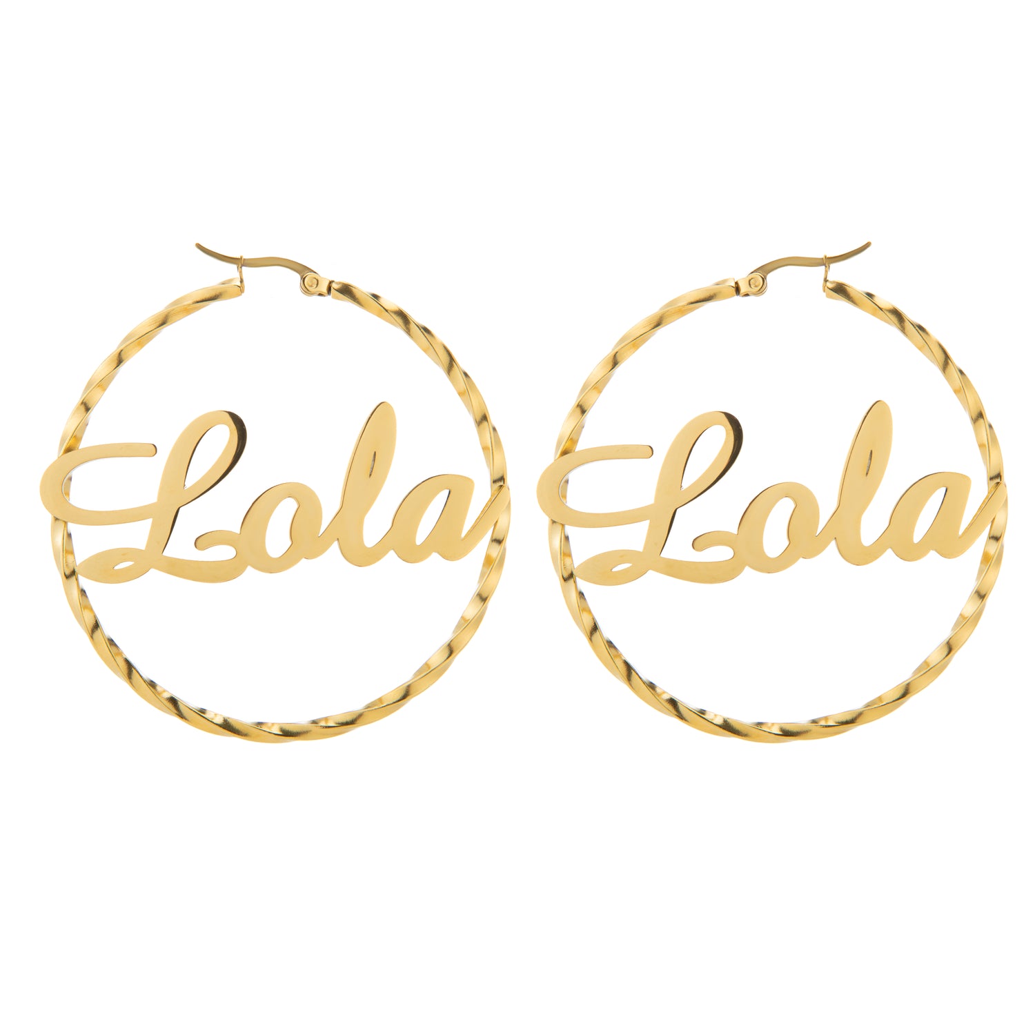 Custom Name Hoop Earrings – Twisted Design