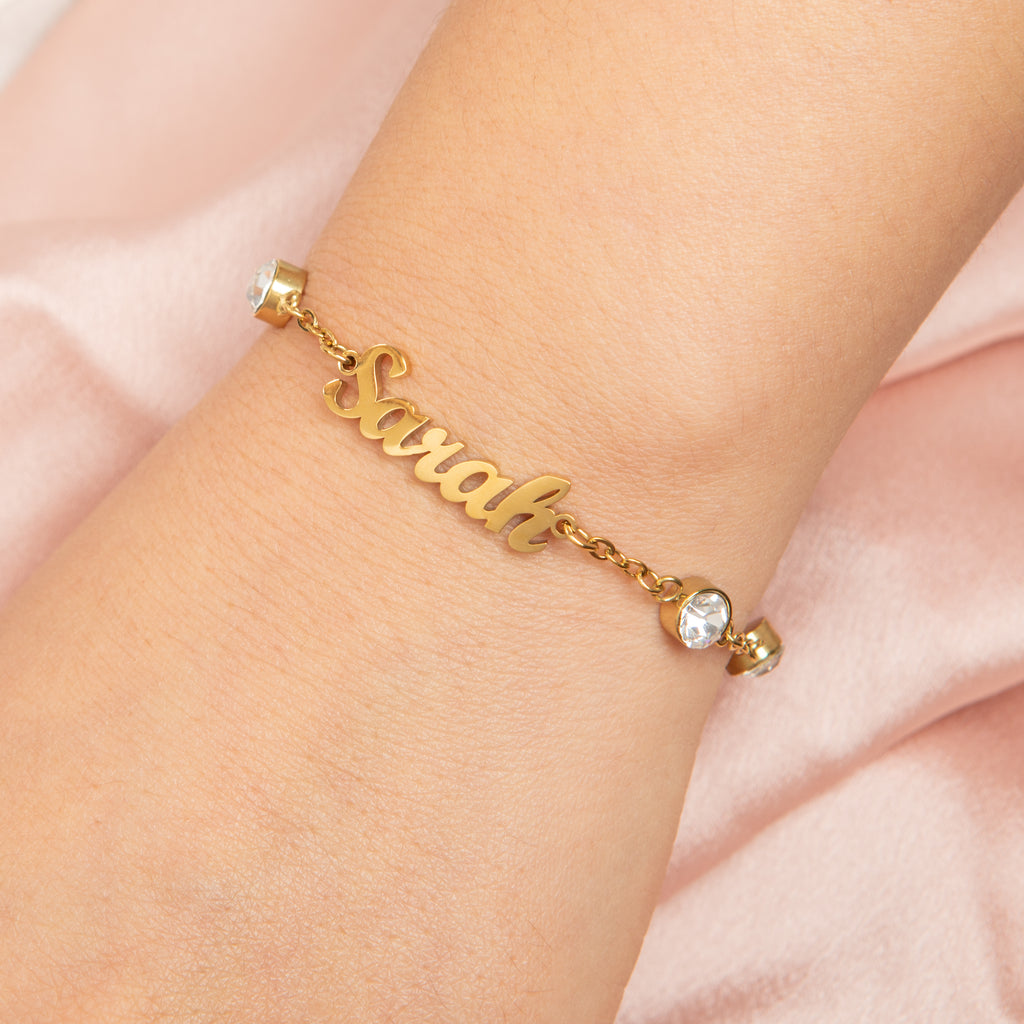 Name Bracelet with Crystal Stone