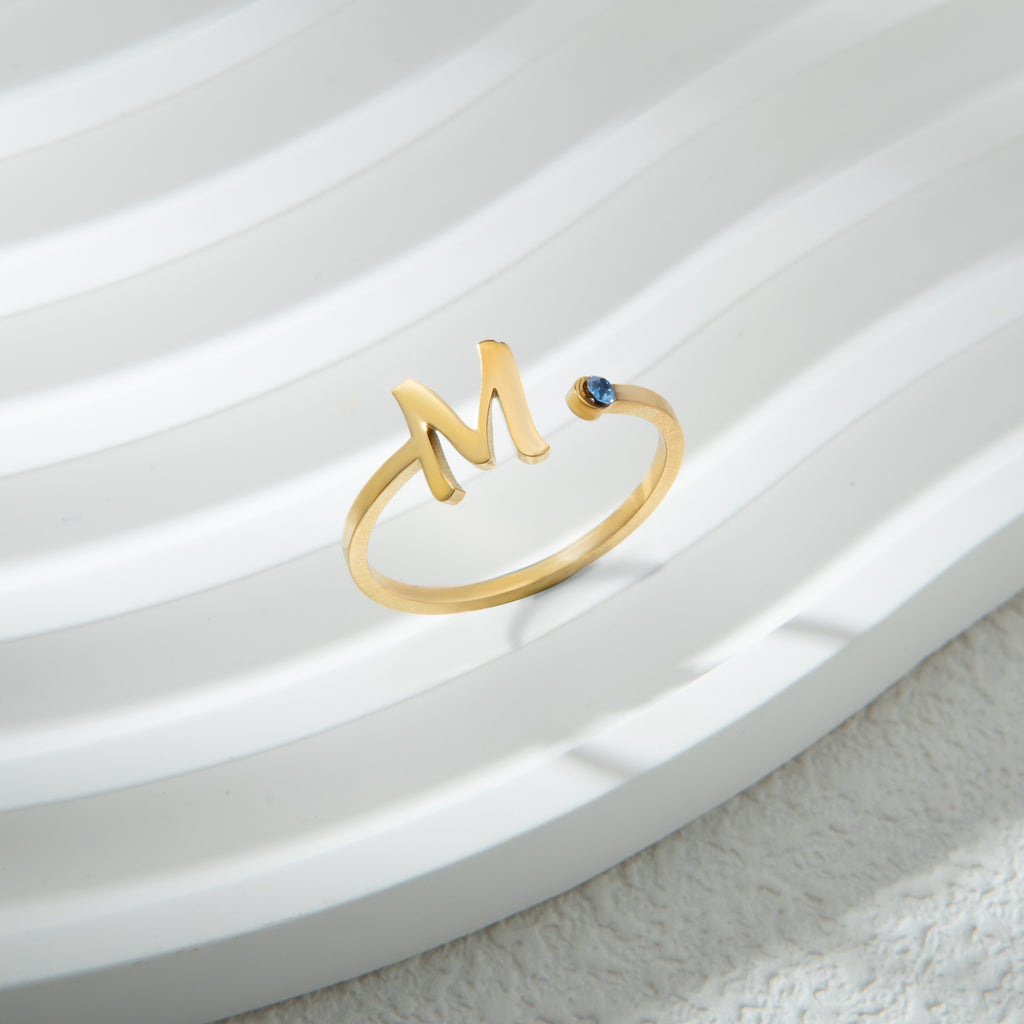 Personalized Birthstone Initial Ring