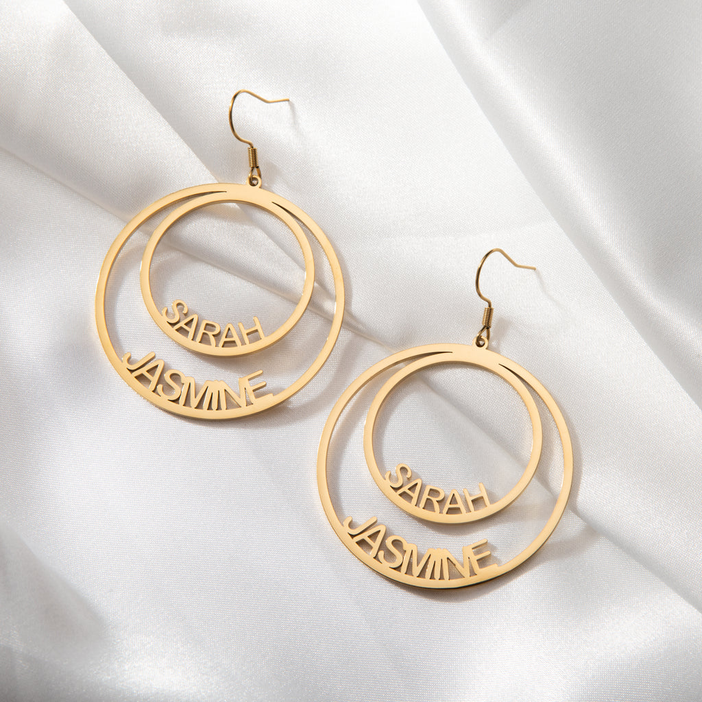 Custom Double Circle Name Earrings – Two Names
