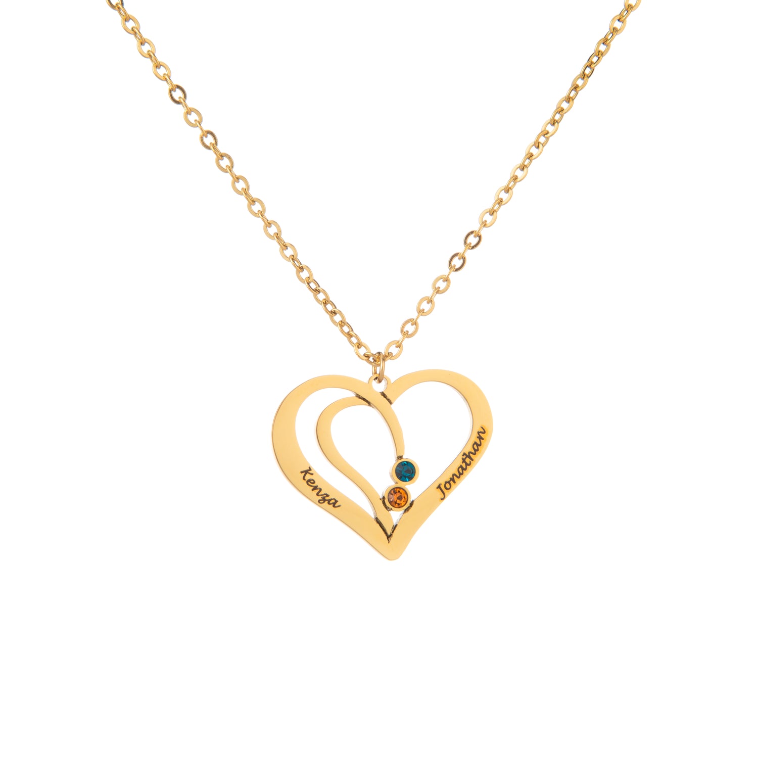 Personalized Intertwined Hearts Necklace with Engraved Names & Birthstones