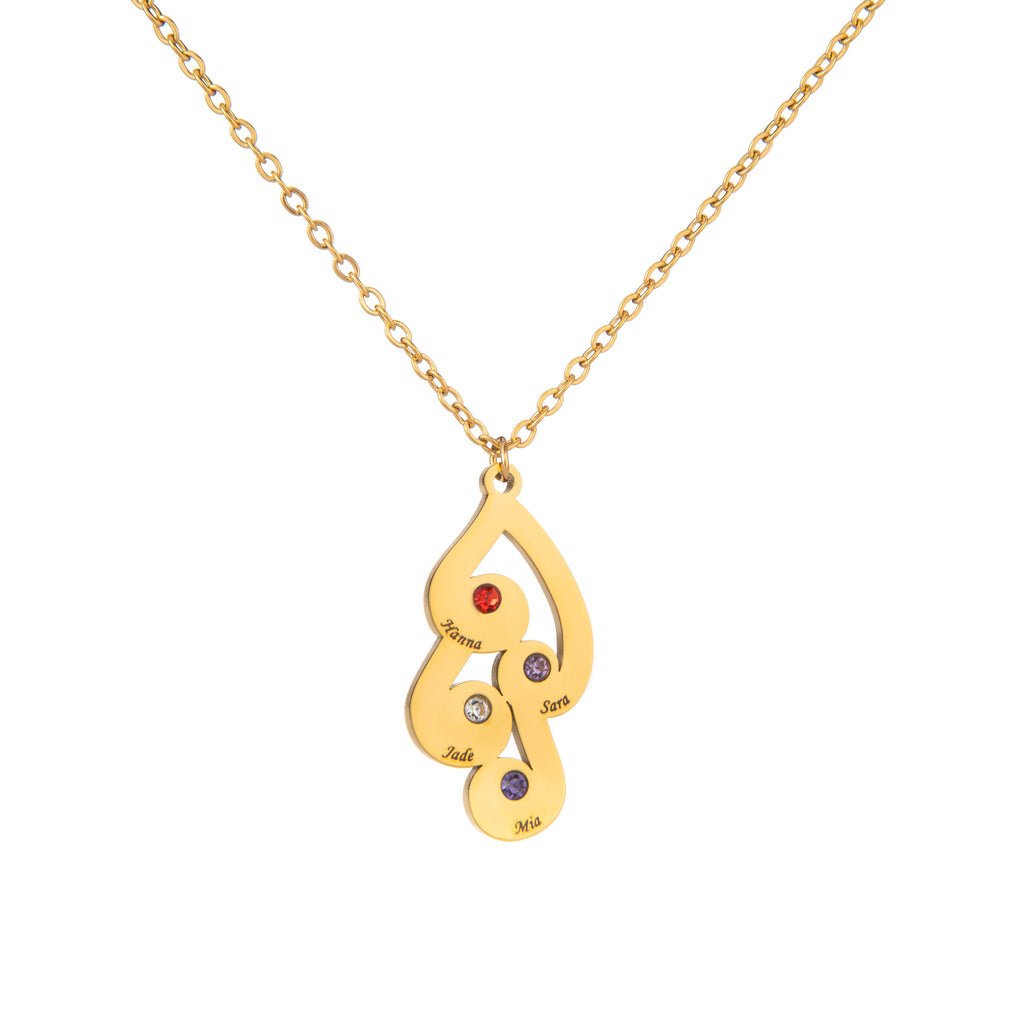 Personalized Intertwined Droplets Necklace with Engraved Names & Birthstones