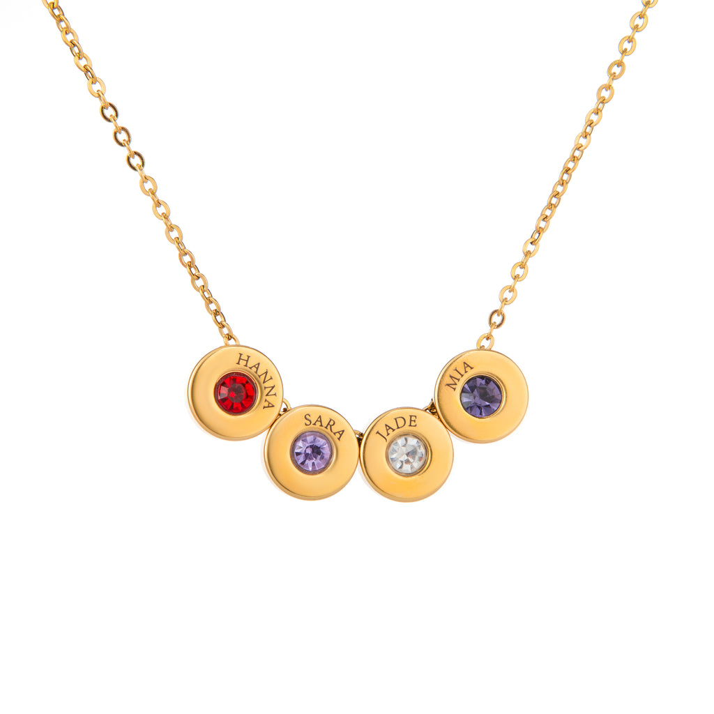 Custom Engraved Bead Necklace with Names & Birthstones