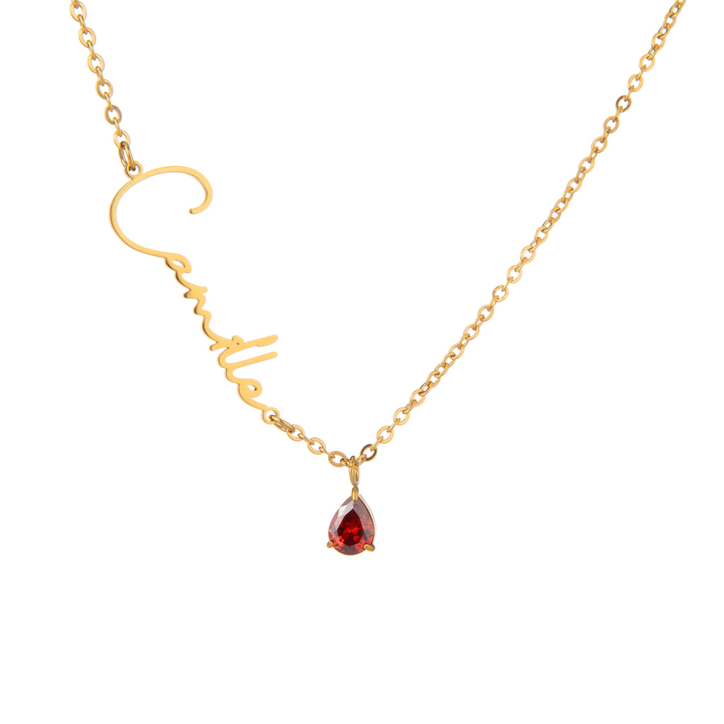 Custom Vertical Name Necklace with Birthstone Charm