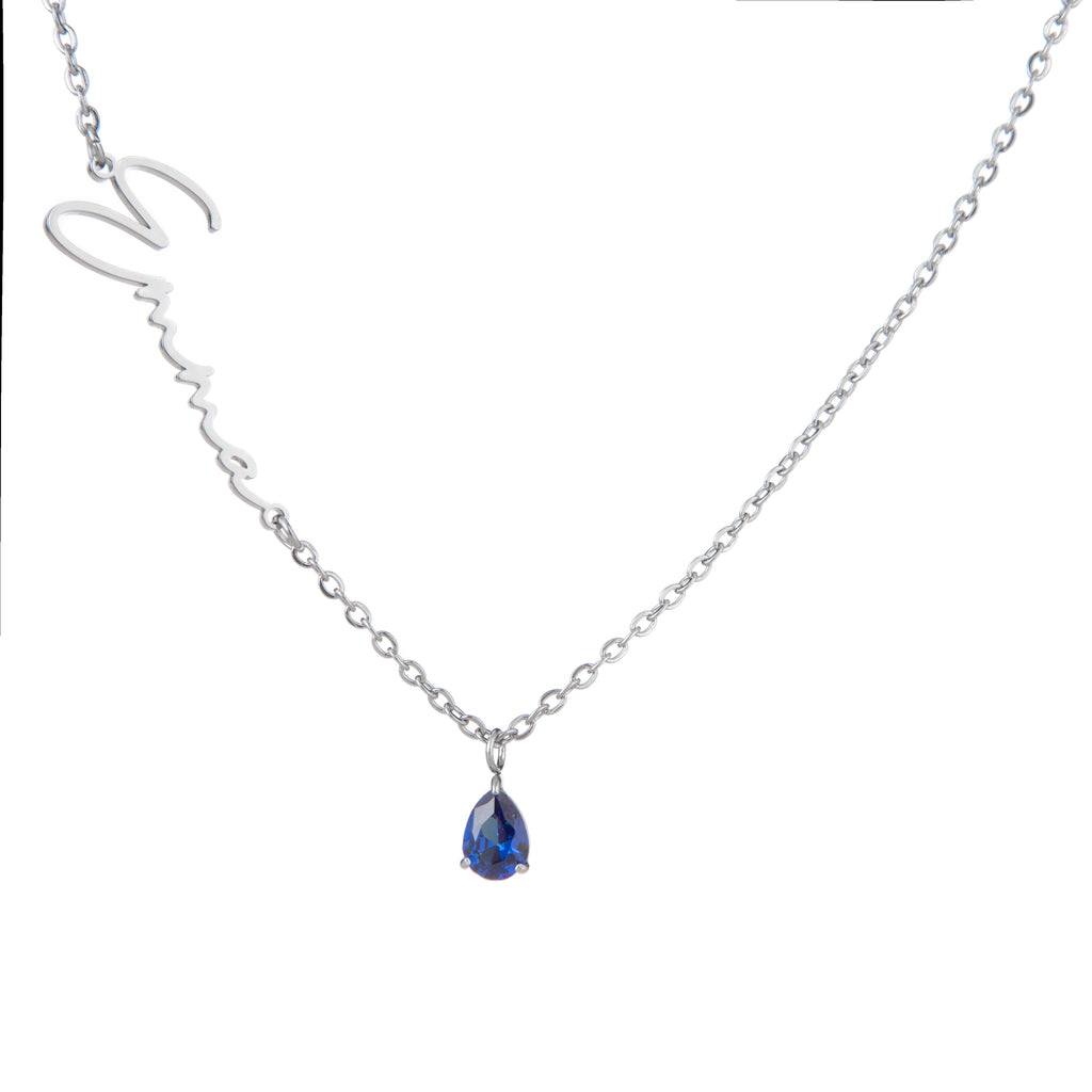 Custom Vertical Name Necklace with Birthstone Charm