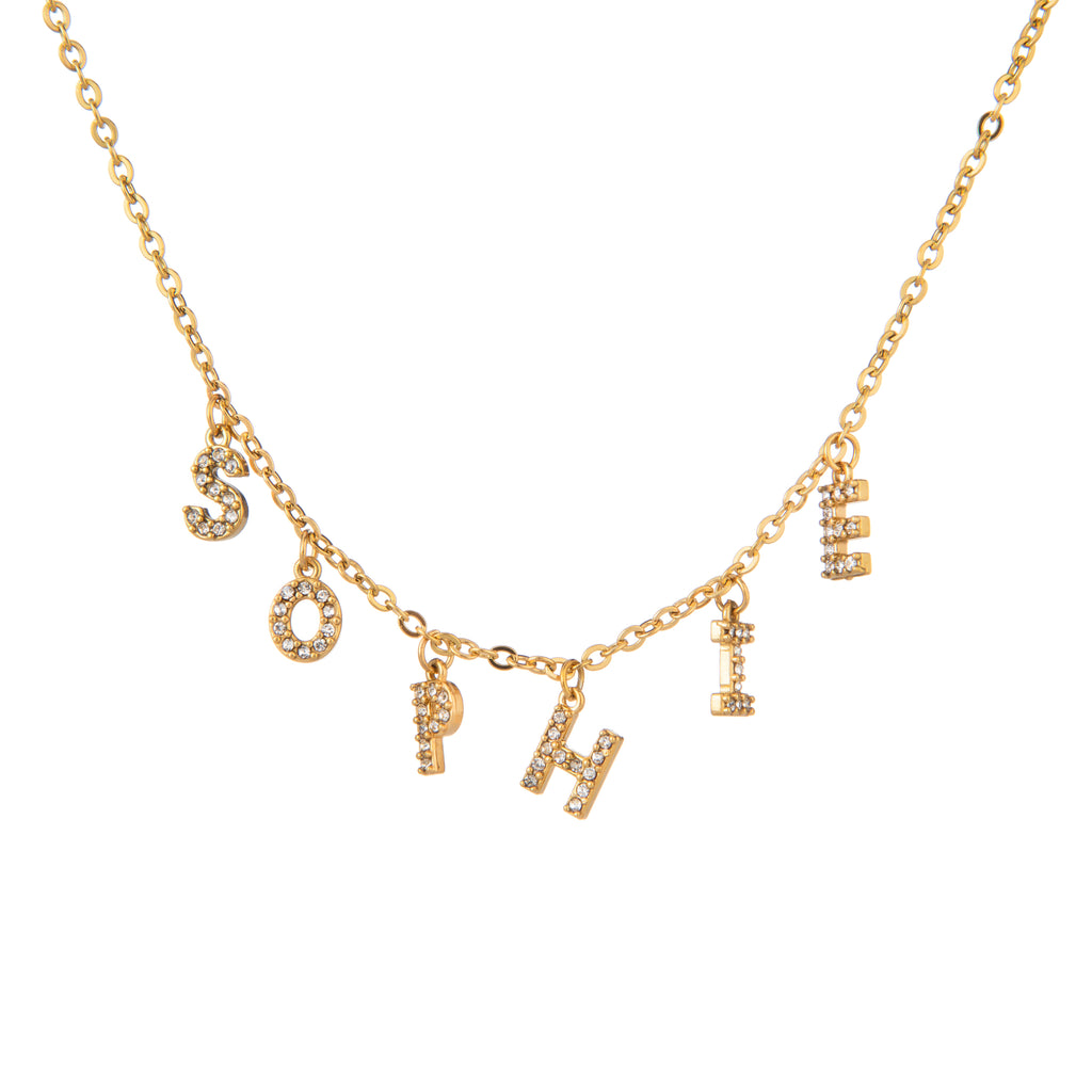 Custom Name Letter Necklace with Sparkling Stones