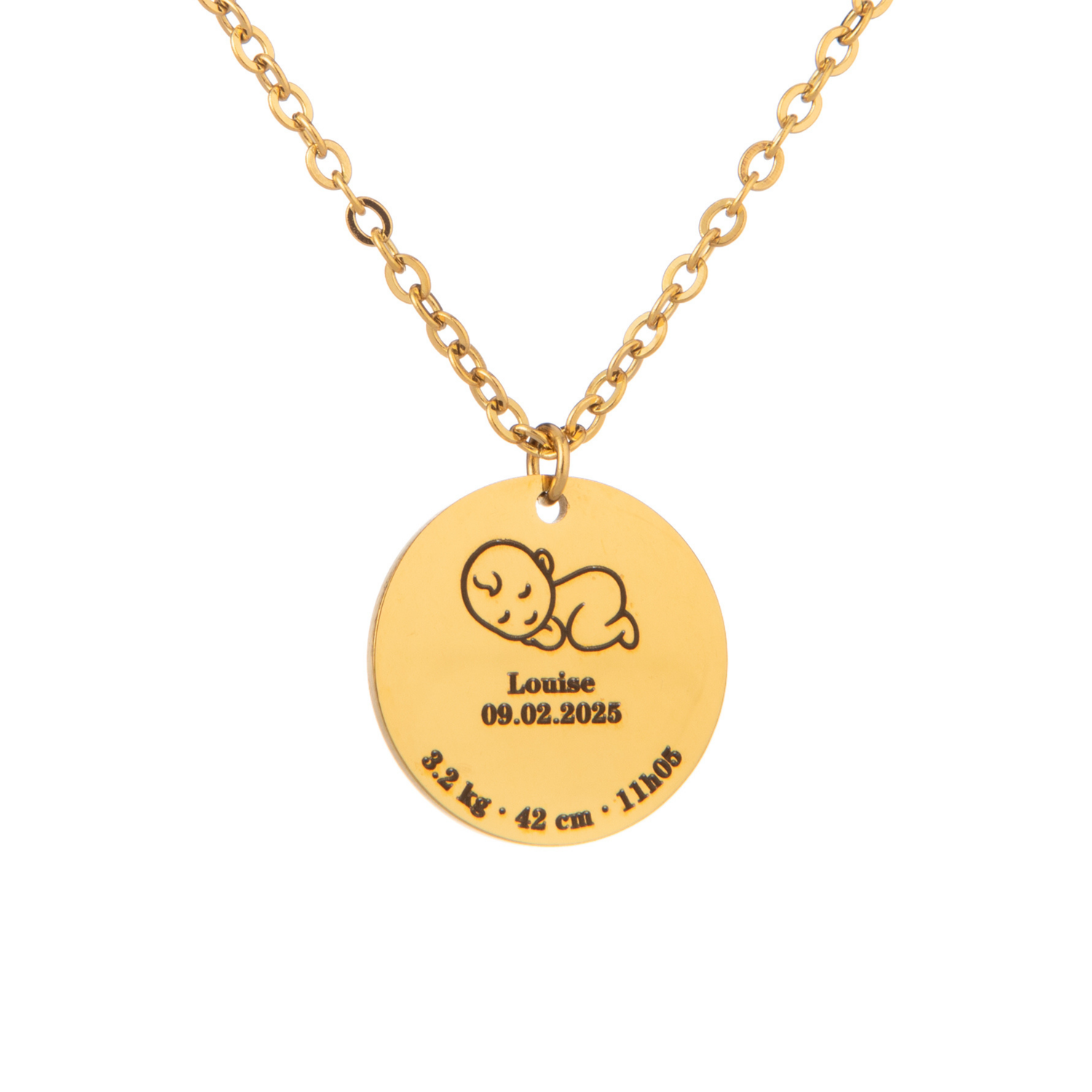 Custom Baby Birth Details Necklace - Engraved Pendant
