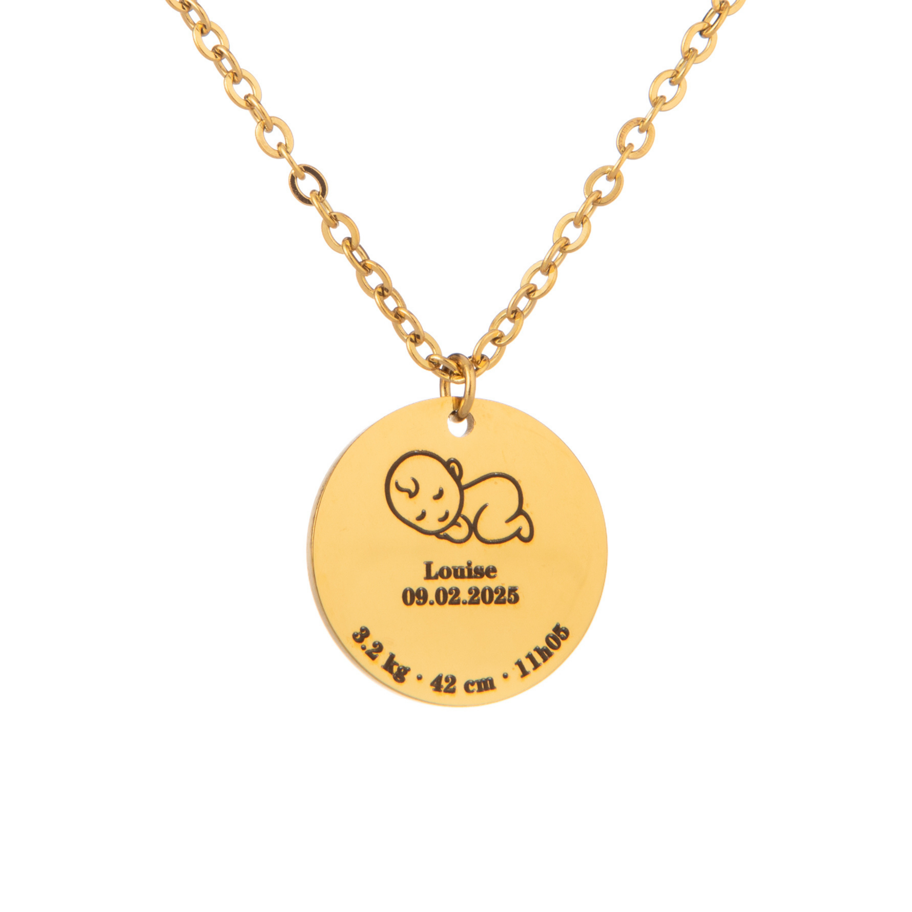 Custom Baby Birth Details Necklace – Engraved Pendant