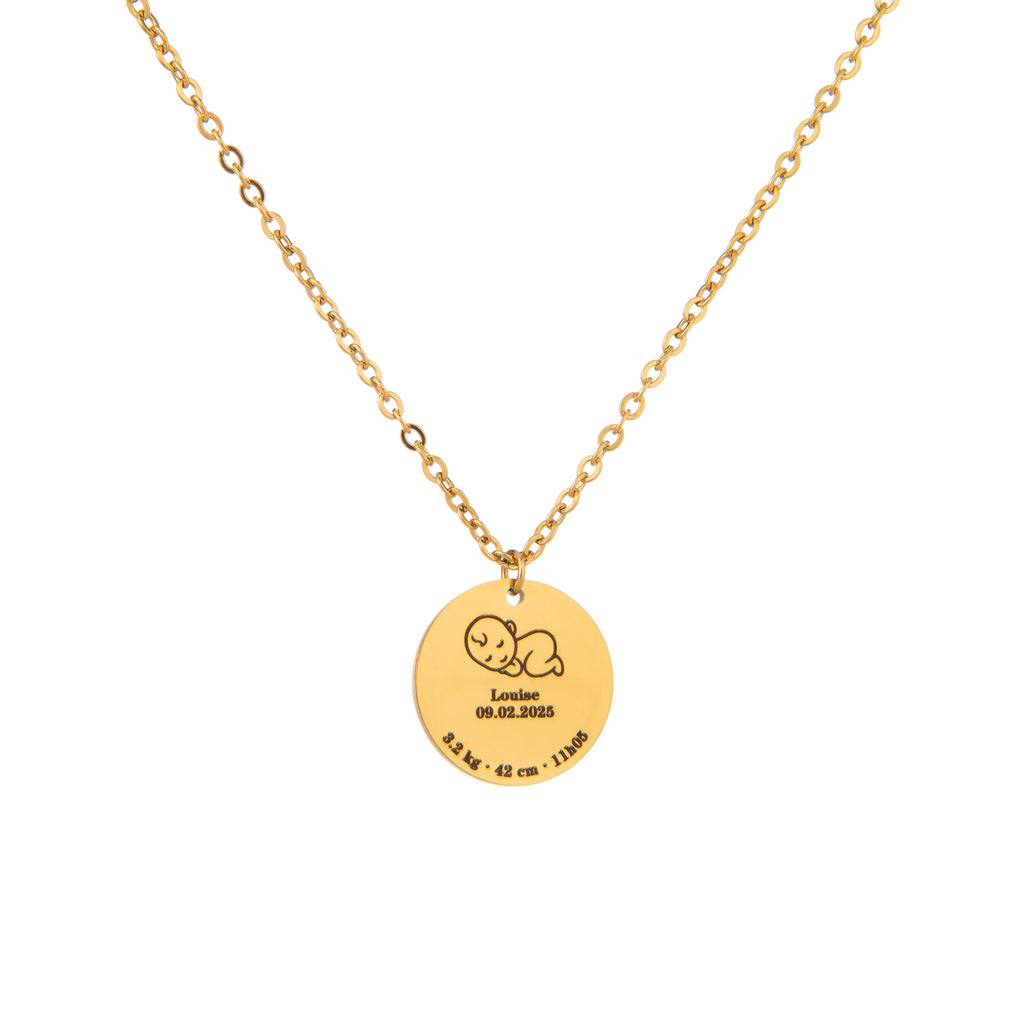 Custom Baby Birth Details Necklace – Engraved Pendant