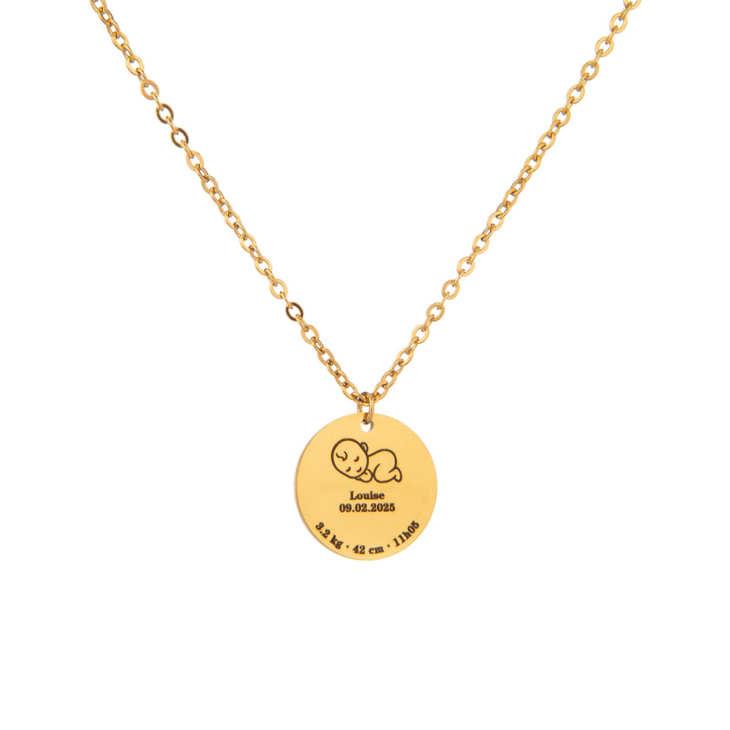 Custom Baby Birth Details Necklace – Engraved Pendant