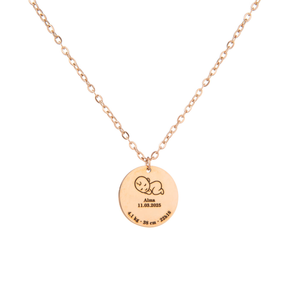 Custom Baby Birth Details Necklace – Engraved Pendant