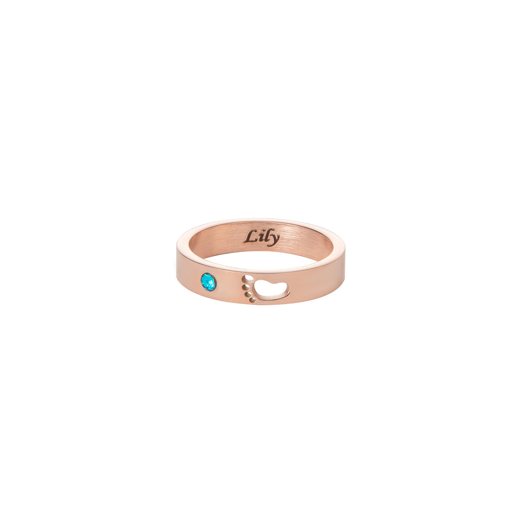 Personalized Engraved Ring with Name, Footprint & Birthstone