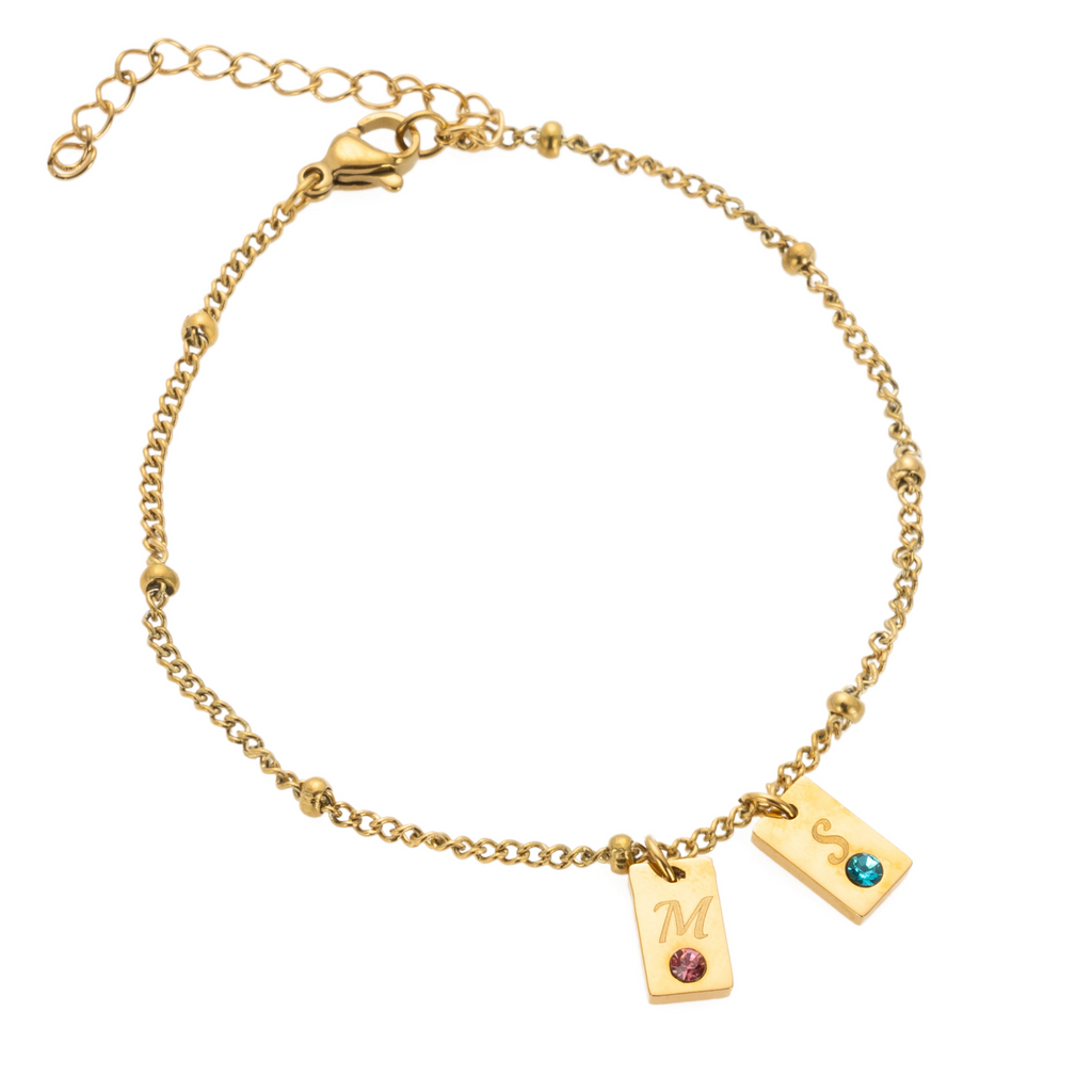 Personalized Initials and Birthstones Pendant Bracelet