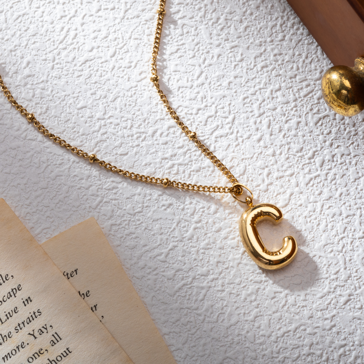 Bubbly Initial Necklace with Beaded Chain