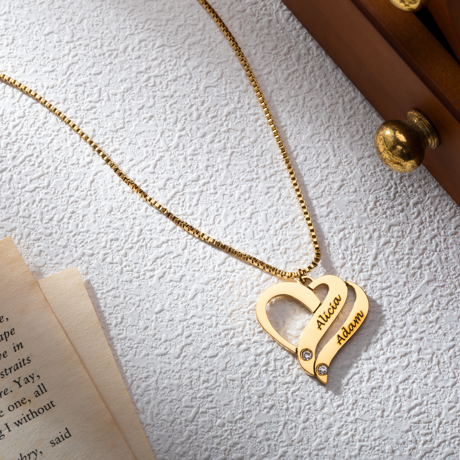 Personalized Intertwined Heart Necklace with Crystal Stones