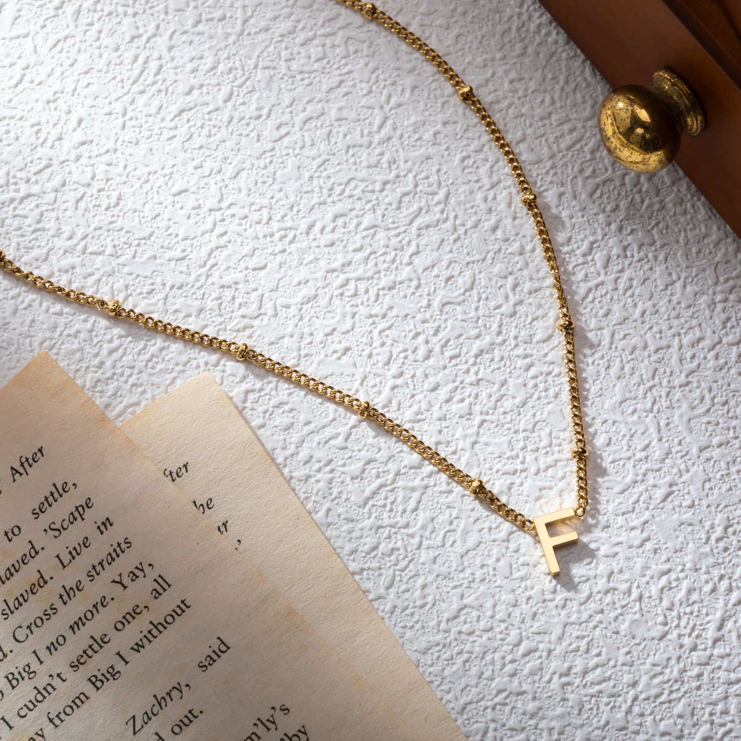 Minimalist Initial Necklace with Beaded Chain