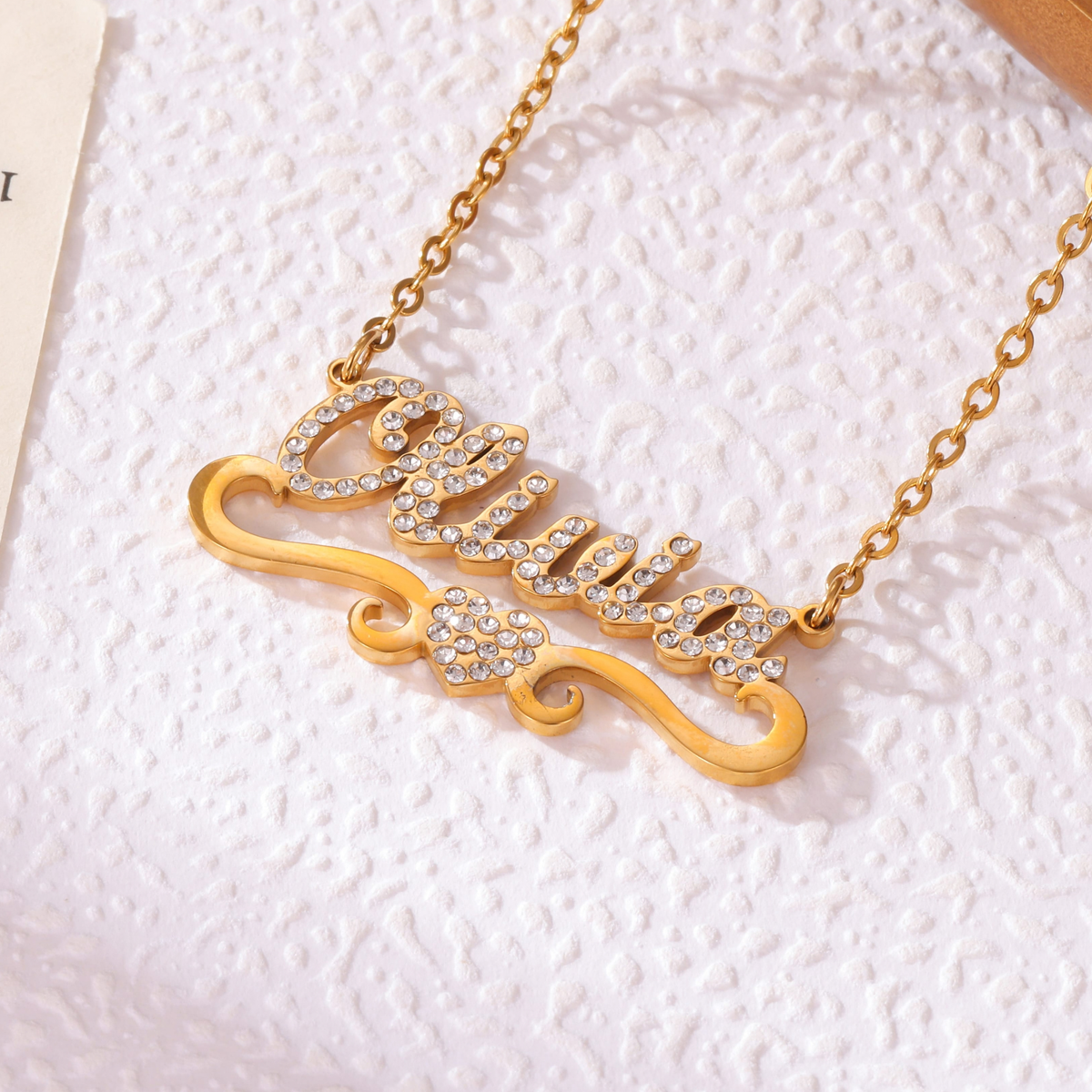 Name Necklace with Heart & Rhinestones