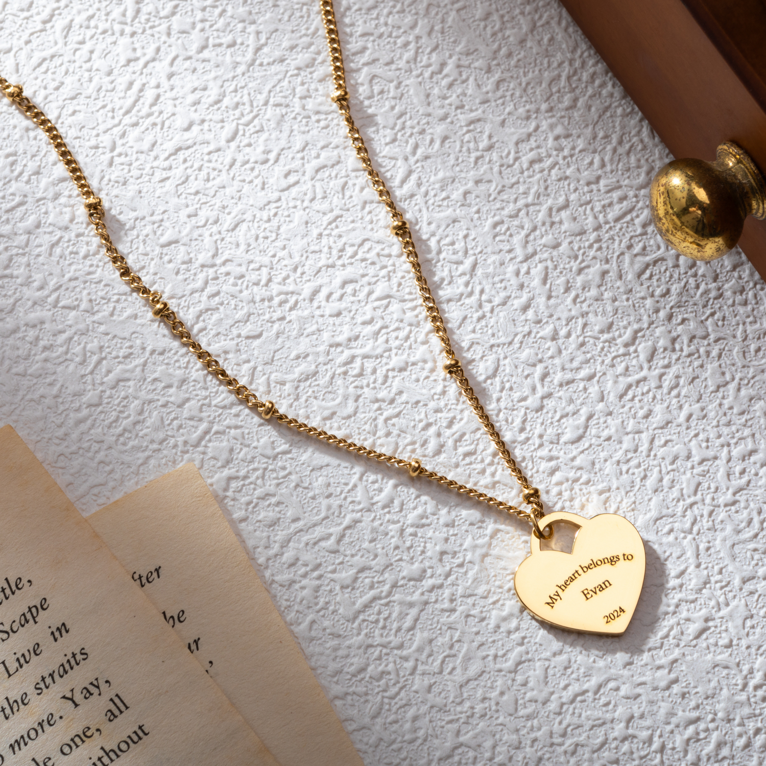 Engraved Heart Necklace with Beaded Chain