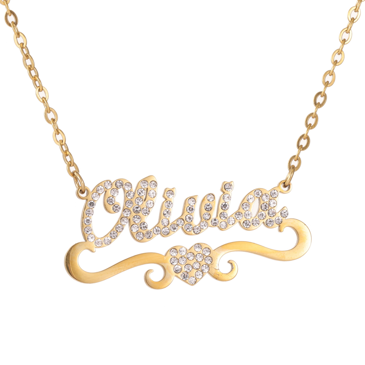 Name Necklace with Heart & Rhinestones