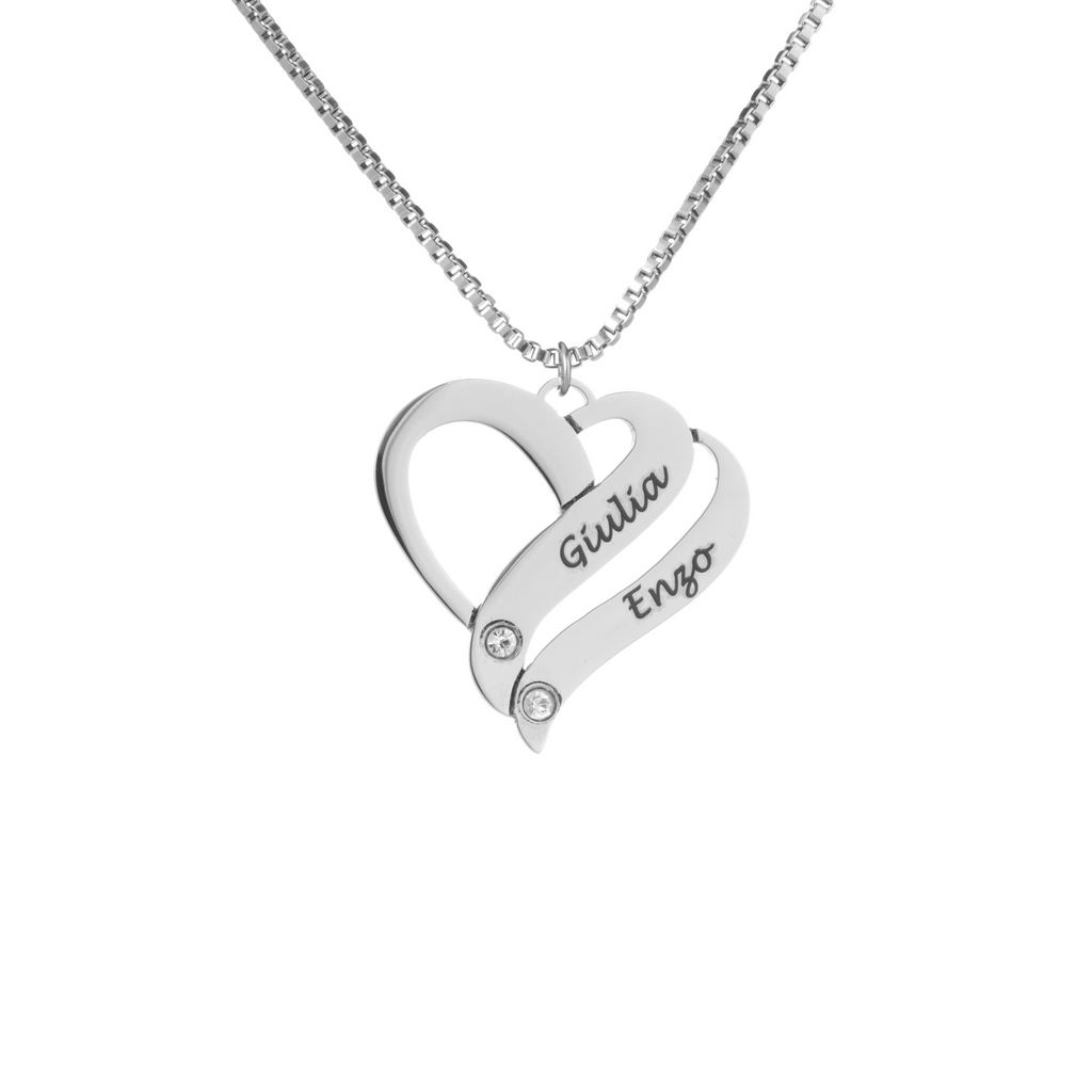 Personalized Intertwined Heart Necklace with Crystal Stones