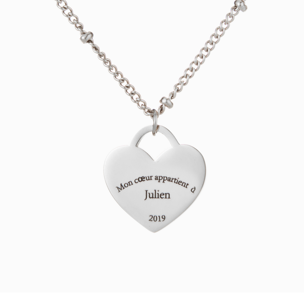 Engraved Heart Necklace with Beaded Chain