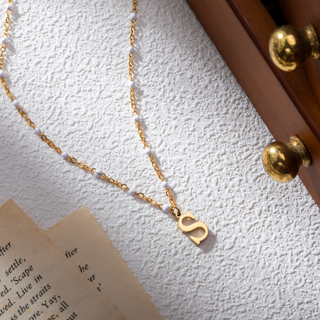 Personalized Initial Necklace with Beaded Chain
