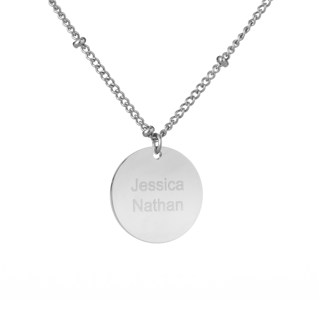 Personalized Engraved Disc Necklace with Beaded Chain