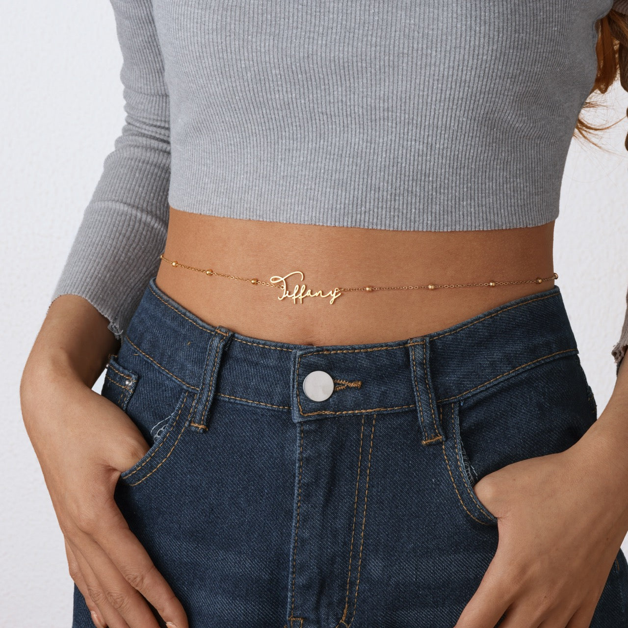 Charlotte Élégante – Cursive Name Belly Chain