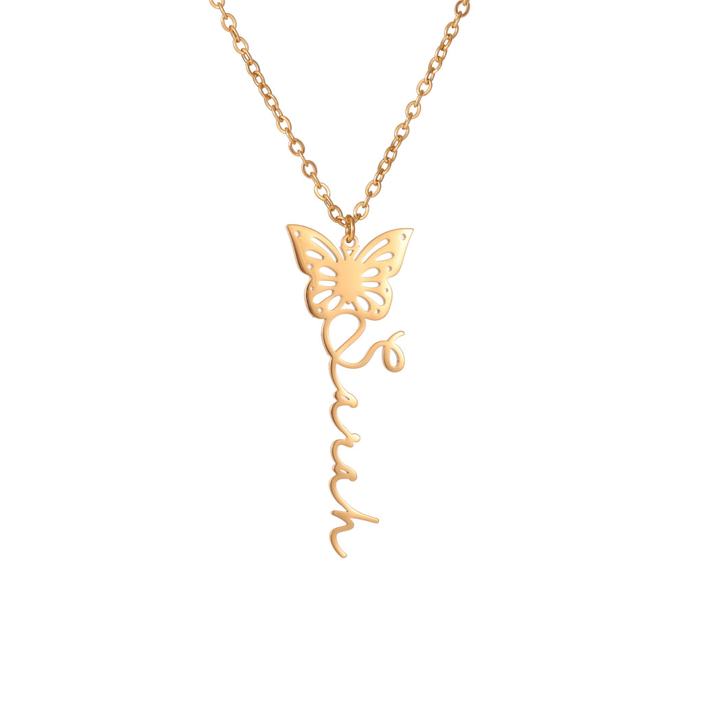 Personalized Butterfly Pendant Necklace with Name