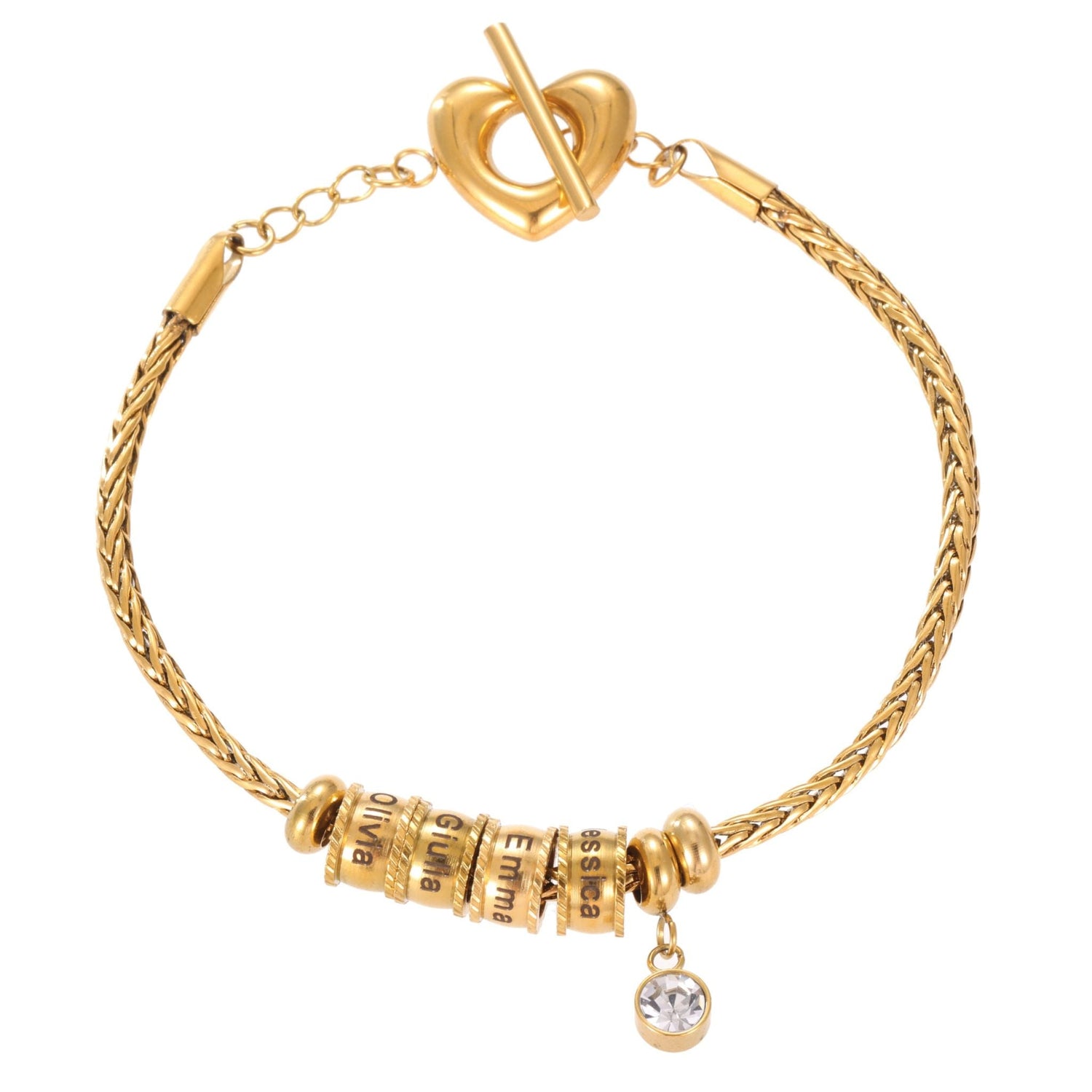 Pulsera con dije de nombre de corazón y cristal