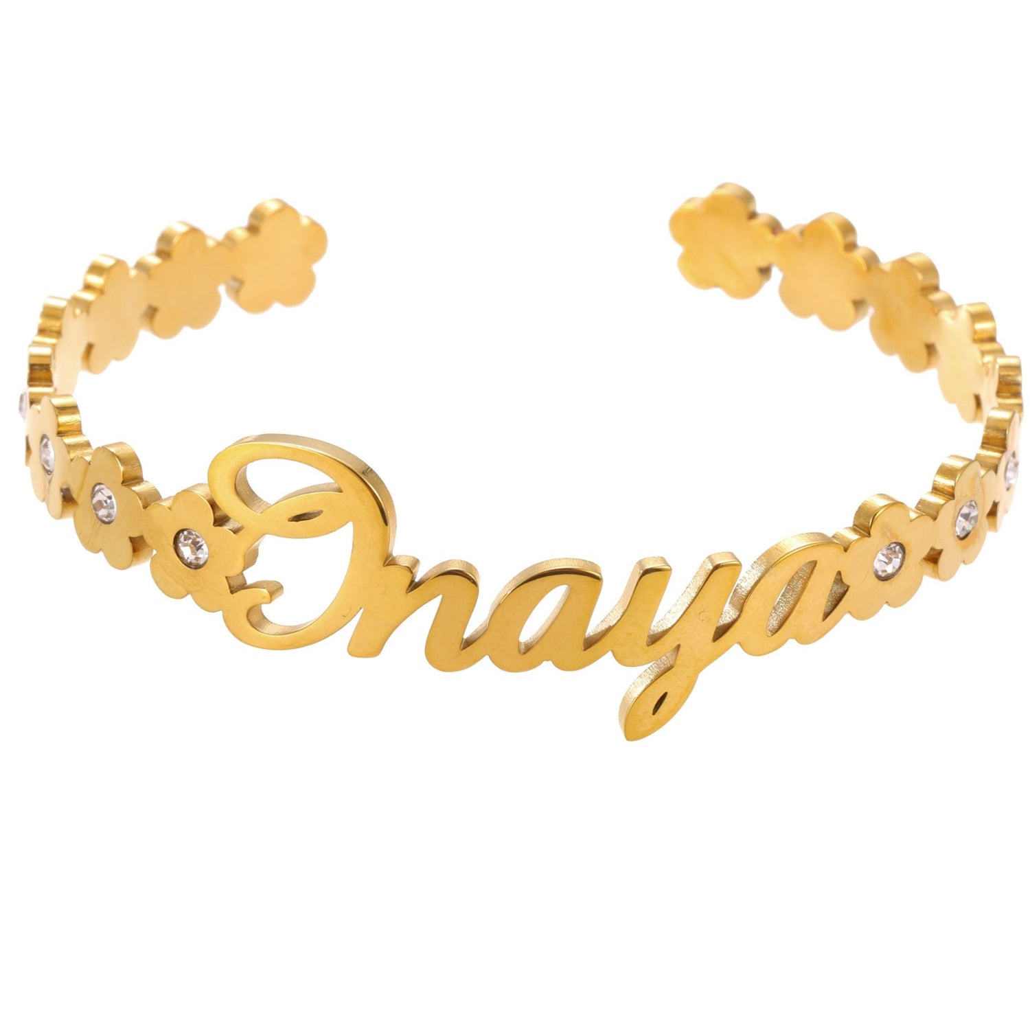 Open Cuff Crystal Name Bracelet