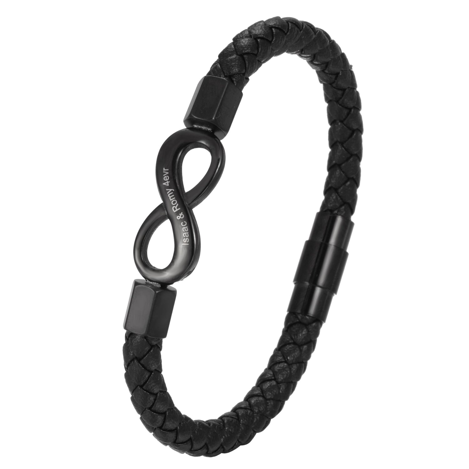 Black braided bracelet with a clasp on a white background