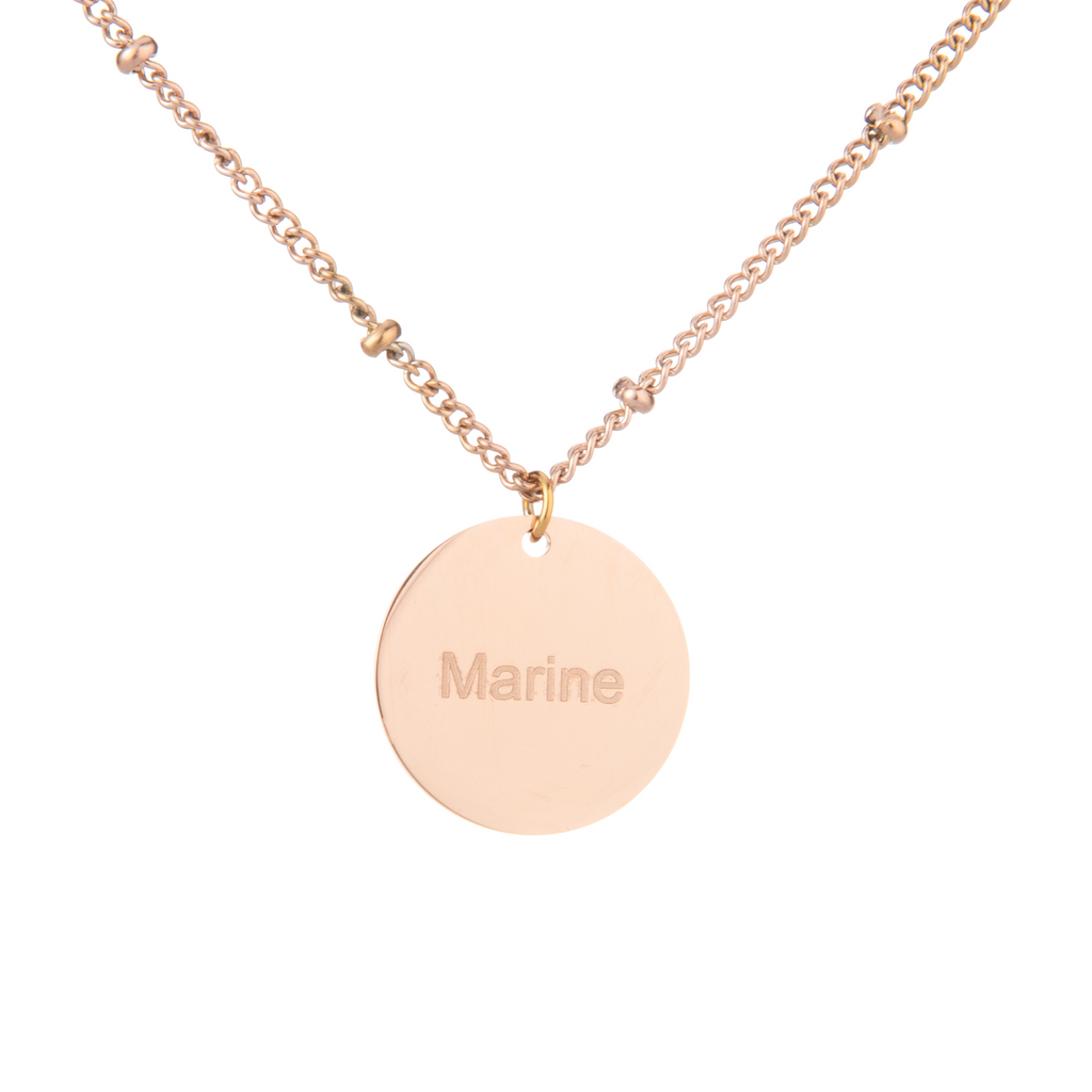 Personalized Engraved Disc Necklace with Beaded Chain