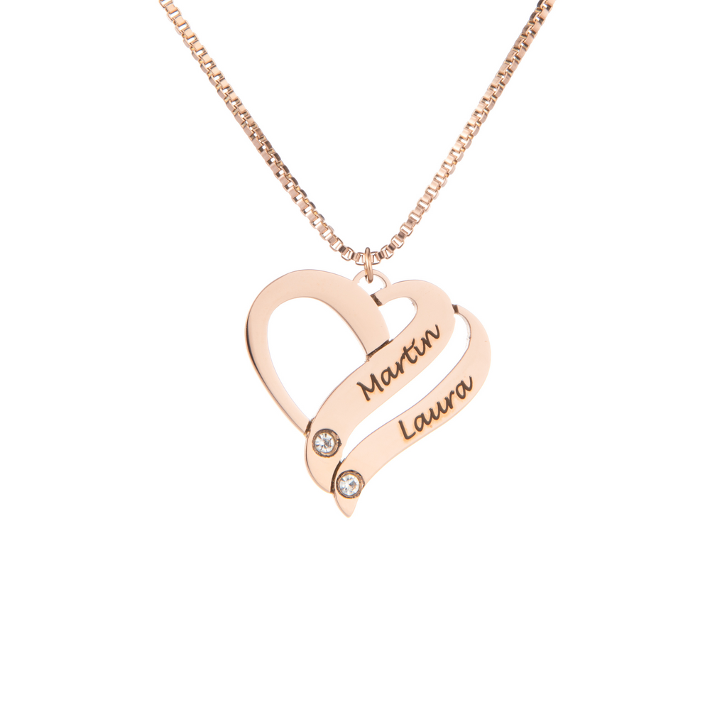 Personalized Intertwined Heart Necklace with Crystal Stones